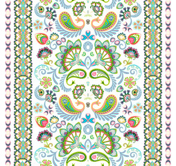 Indian seamless pattern. Wallpaper with Paisley. Ethnic style. Border ornament