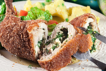 Chicken Kiev, breaded chicken breast