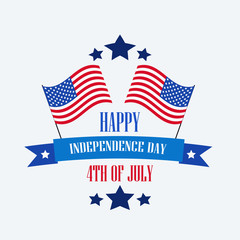 Happy USA Independence Day. 4th of July. Vector illustration with waving flags and stars. Can be used for postcard, invitation, greetings, mug, poster, background.