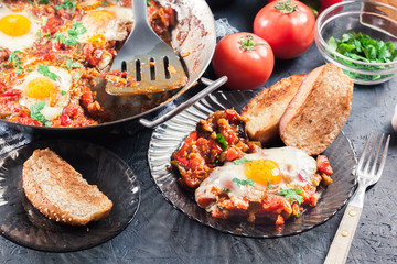 Portion of shakshuka on a plate