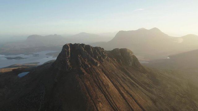 Stunning aerial drone shot of Stac Pollaidh, Scotland