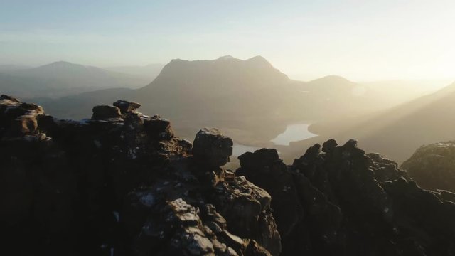 Stunning aerial drone shot of Stac Pollaidh, Scotland