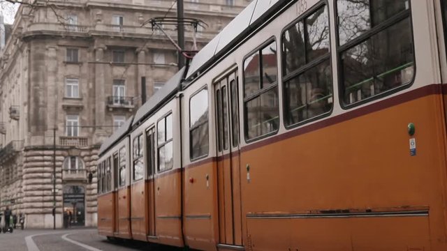 Tram is moving in Budapest, Hungary