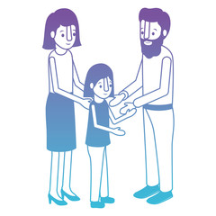 parents couple with daughter isometric characters vector illustration design
