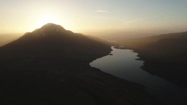 Stunning aerial drone shot of Stac Pollaidh, Scotland