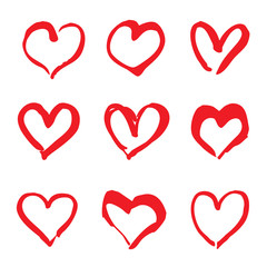 Red hand drawn hearts. Design elements for Valentine's day.