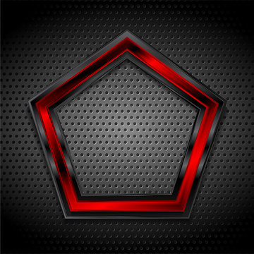 Black And Red Pentagon On Perforated Metallic Texture