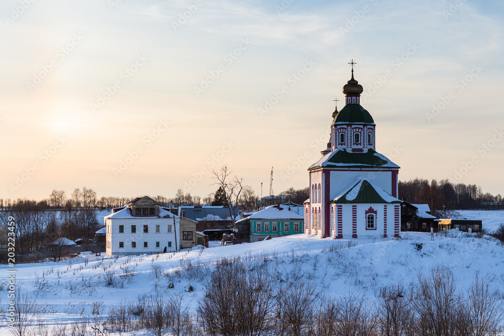 Poster view of Elijah Church in Suzdal at winter sunset