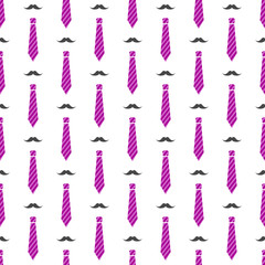 Vector seamless male pattern with mustaches and pink neckties. Fashion minimal pattern for fabric print