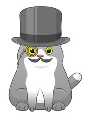 Cartoon cute cat with cylinder hat