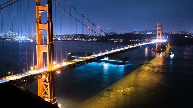 San Francisco Skyline Golden Gate Bridge Reflected On Ocean
