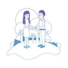 couple isometrics in field landscape avatars characters vector illustration