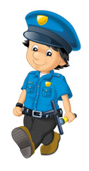 cartoon scene with happy policeman on duty - on white background - illustration for children
