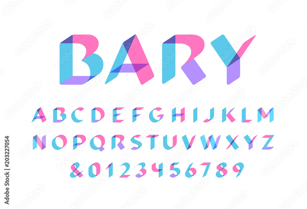 Poster transparent font. vector alphabet with overlay effect letters and numbers.