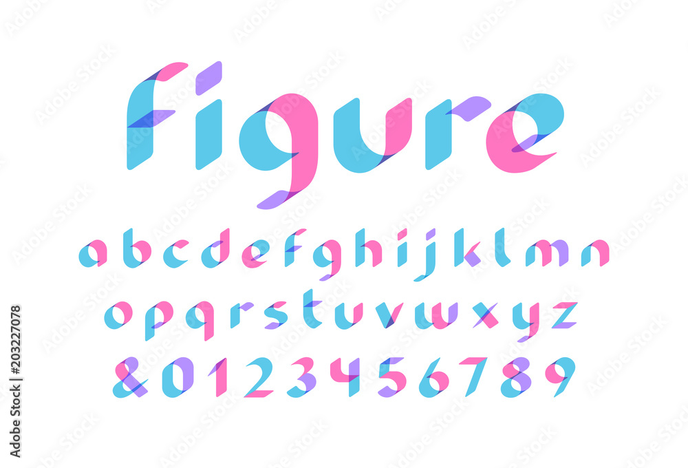 Poster transparent font. vector alphabet with overlay effect letters and numbers.