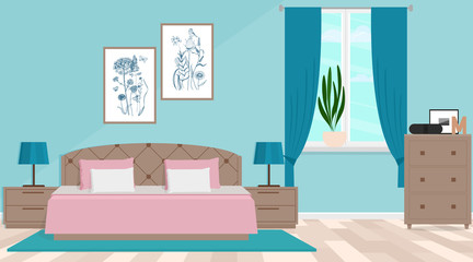 Bedroom interior. Vector illustration.