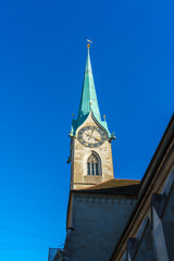 Fototapeta premium Tower clock of Fraumunster church, Zurich, Switzerland