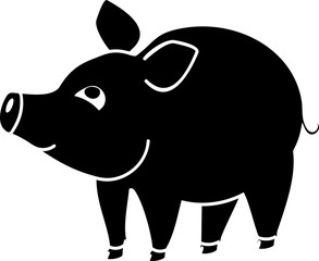 Silhouette of cute cartoon pig on white background