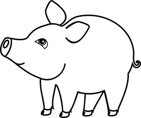 Coloring page. Cute cartoon pig on white background