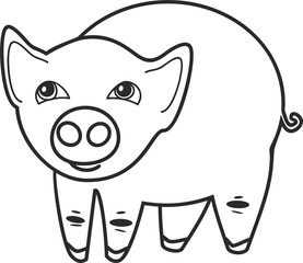 Coloring page. Cute cartoon pig on white background