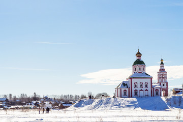 view of Suzdal with Church of Elijah in winter