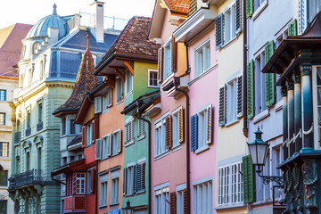 Picturesque houses of a city with colorful shutters, Zurich, Switzerland