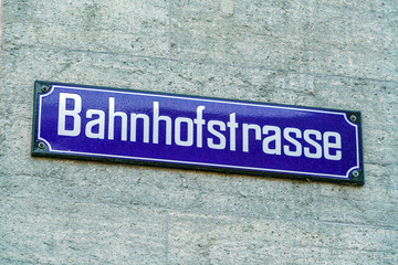 Typical sign on the wall of a house in the city, Zurich, Switzerland