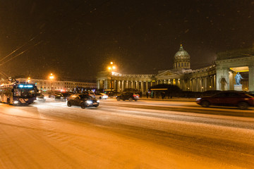 snow-covered Nevsky Prospect with Kazan Cathedral