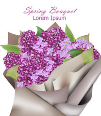 Lilac flowers background Vector realistic. Spring floral background 3d illustrations