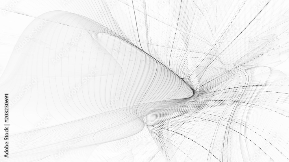 Poster abstract white background texture. dynamic 3d composition of curves ands grids. detailed fractal gra
