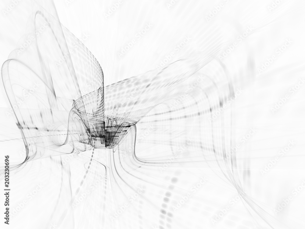 Poster abstract white background texture. dynamic 3d composition of curves ands grids. detailed fractal gra