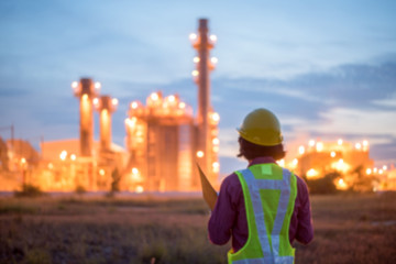 Engineers working in power stations./ Blur focus
