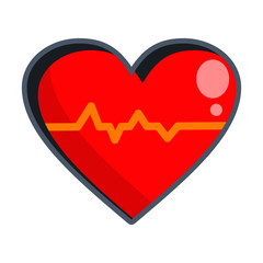 Red heart with a cardiogram. Medical vector illustration isolated on white background.