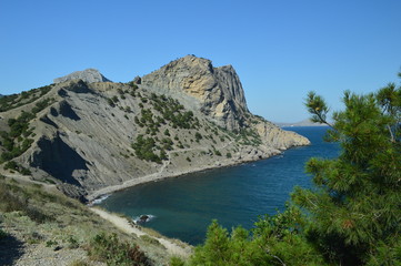 Fototapeta na wymiar mountains go down to the sea Crimean bay