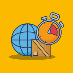 global sphere and chronometer over yellow background, colorful design. vector illustration