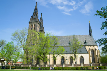 Peter and Paul Cathedral in Vysehrad on a sunny April day. Prague, Czech Republic
