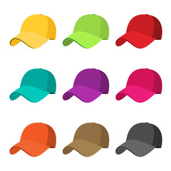 Baseball cap icon set. flat vector illustration isolate on a white background