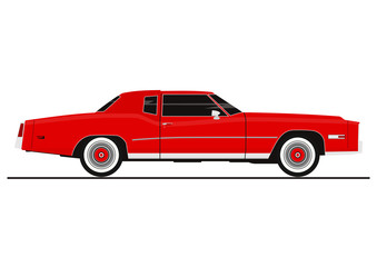 Fototapeta na wymiar Sticker of vintage coupe car. Side view. Flat vector.