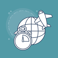 airplane and global sphere, express delivery design. vector illustration