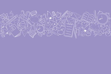 School background with funny accessories and copyspace. Vector.