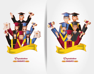 group of students graduated characters vector illustration design