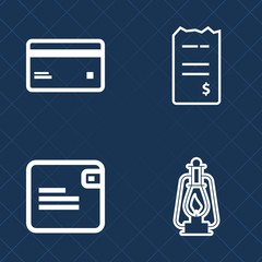 Premium set of outline vector icons. Such as document, old, pay, commerce, electronic, debit, bill, currency, plastic, shopping, white, credit, ancient, purse, female, gas, buy, retail, lantern, bag