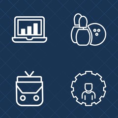 Premium set of outline vector icons. Such as online, leisure, web, travel, bag, website, brown, game, application, fashion, competition, background, concept, chart, computer, account, laptop, white