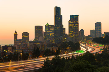 Fototapeta na wymiar Interstate 5 and downtown skyline of Seattle, Washington State, USA