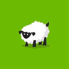 Sheep or lamb vector cartoon icon isolated on green background.