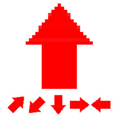 Pixel red arrow up, down, left and right. Vector icon.
