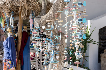 Small souvenirs in front of a shop on the island of Santorini