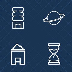 Premium set of outline vector icons. Such as home, watch, timer, minute, cooler, countdown, building, earth, container, white, blue, graphic, orbit, architecture, time, sun, sand, space, plastic, real
