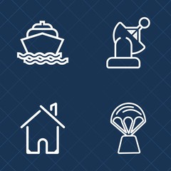 Fototapeta premium Premium set of outline vector icons. Such as fun, residential, science, nautical, blue, motor, home, yacht, construction, wave, boat, travel, solar, sky, property, earth, speed, building, air, station