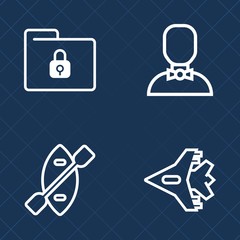 Premium set of outline vector icons. Such as oar, flight, network, concept, people, information, male, marine, kayak, travel, water, human, document, security, protect, paddle, profile, data, sport
